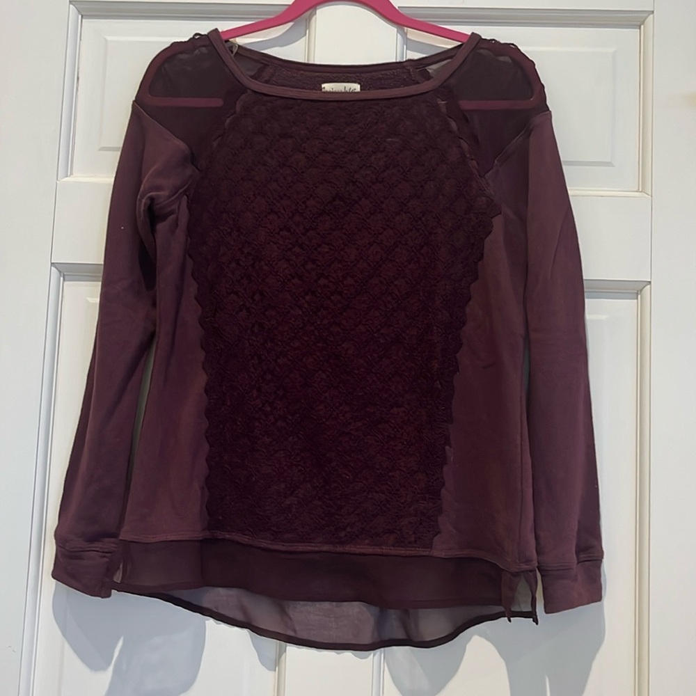 Mason Jules Burgundy Sheer light-weight Sweatshirt Top with lace